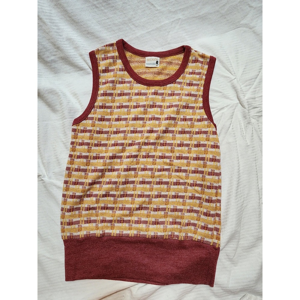 Vtg 70s Botany Geometric Knit Sweater Vest Womens S/XS Eclectic Grandpa Red